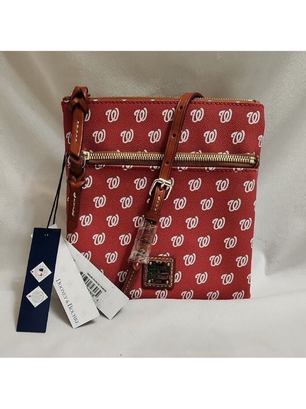 Dooney & Bourke Red White Leather Washington Nationals Double Zip Crossbody Bag